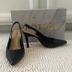 Protege Painless Slingback Black Leather Heels Size 5.5M